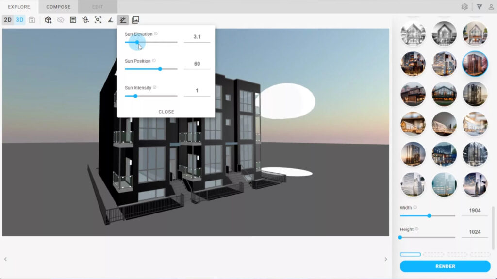 Interface om de zonpositie te bepalen in Veras