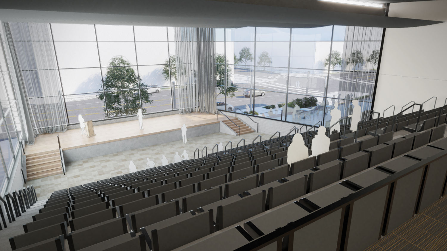 Fotorealistische render van een collegezaal