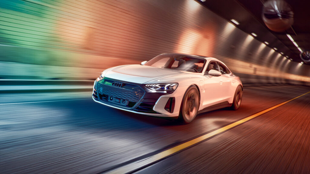 Een realistische weergave van een mokersnelle bolide die door een tunnel raast, gemaakt in twinmotion 2025.2