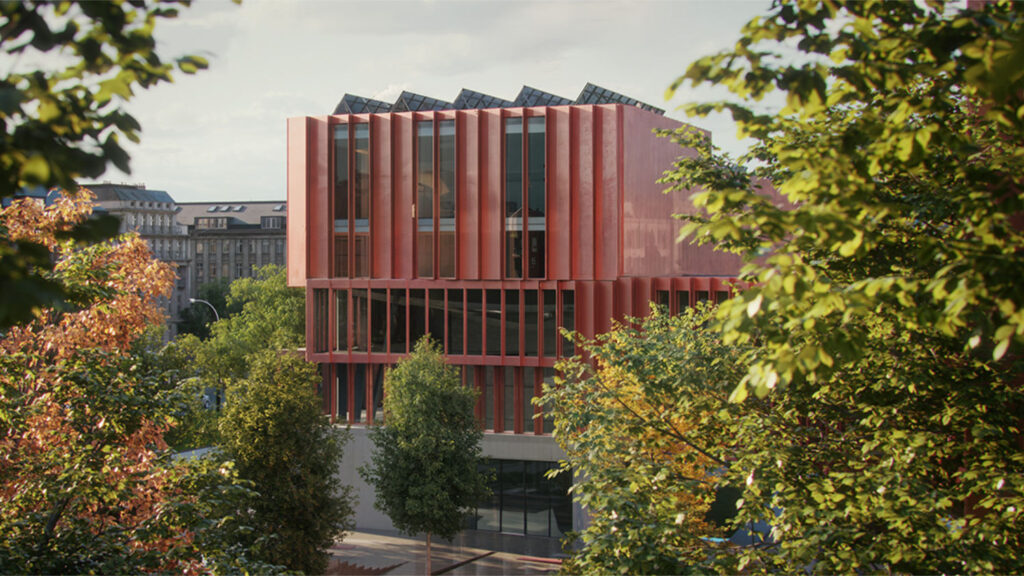 Gerenderde afbeelding van een rood gebouw