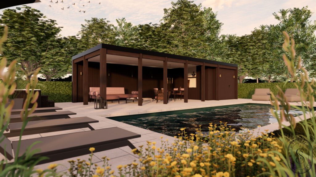 Render van een poolhouse