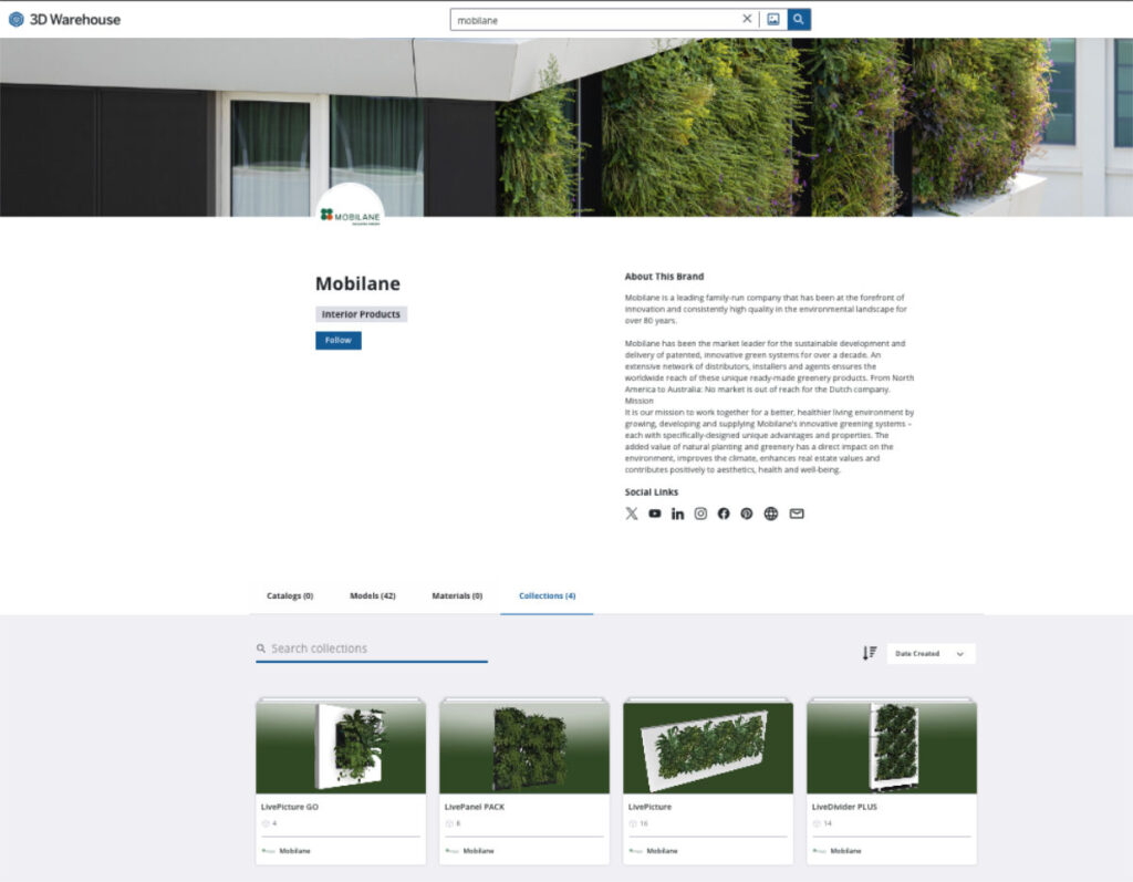 Screenshot of a branded 3D Warehouse page