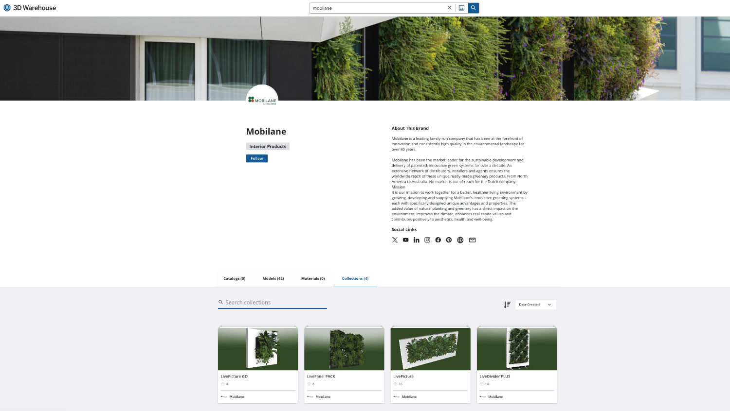 Screenshot of a branded 3D Warehouse page