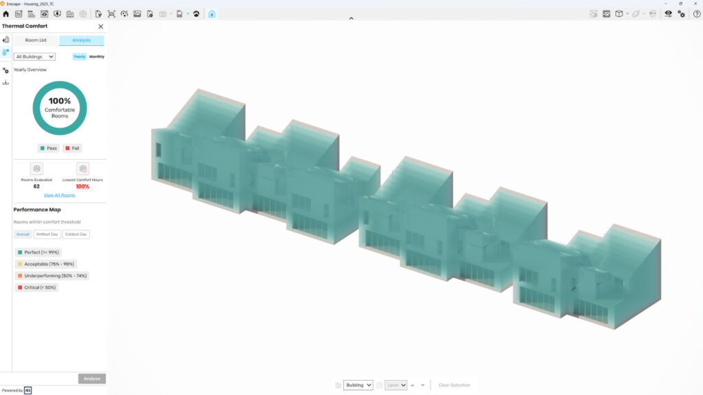 Screenshot van een analyse van het thermisch comfort van een gebouw