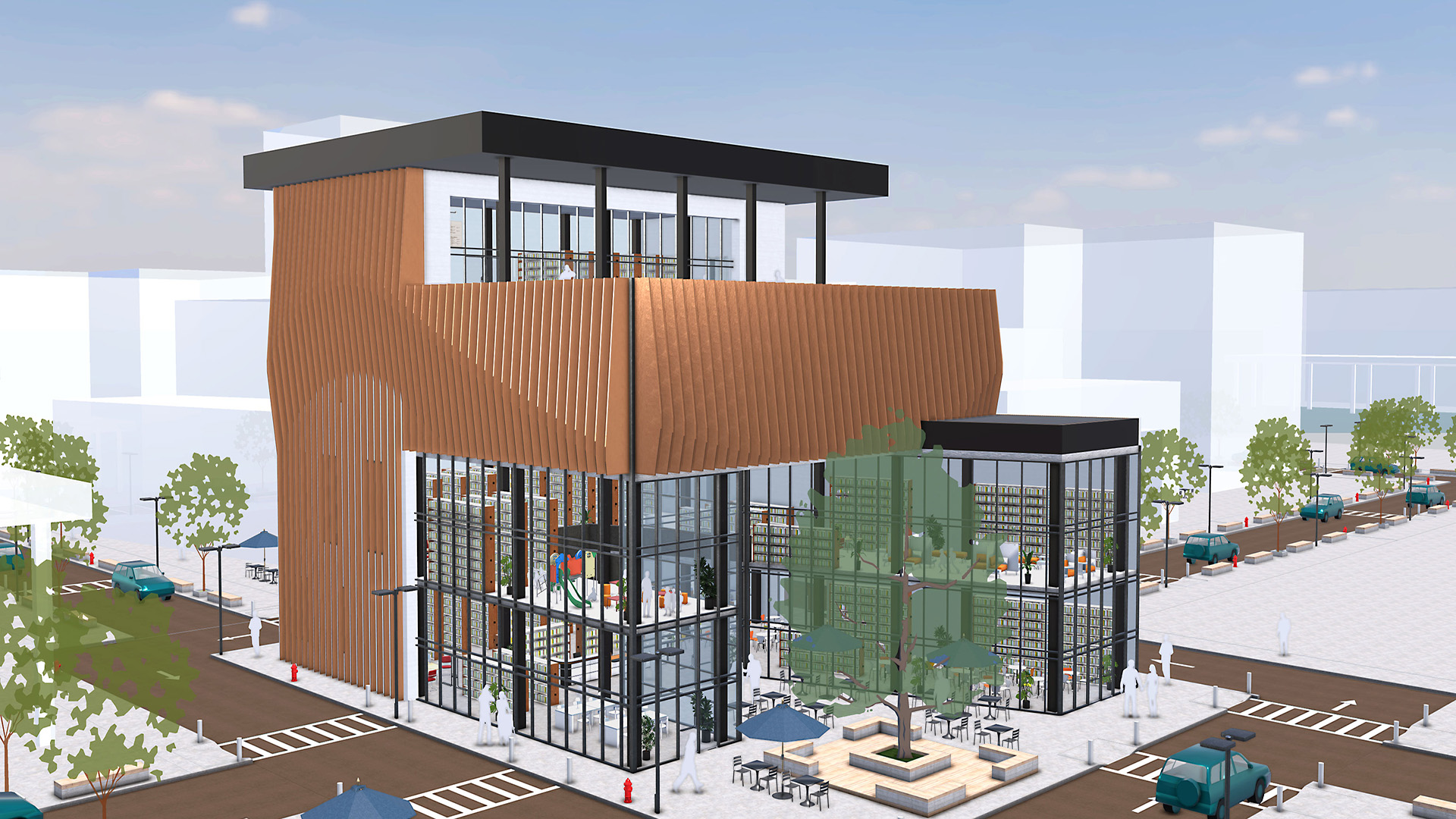 Een modern gebouw, ontworpen met behulp van SketchUp ProAdvanced.