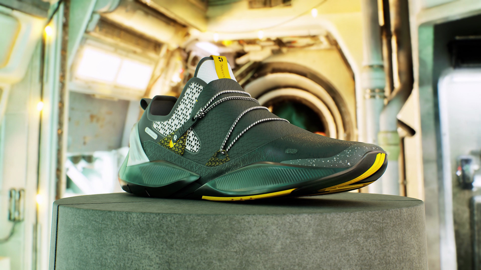 Een op maat gemaakte sportschoen in de Twinmotion-omgevingen van Unreal Engine.