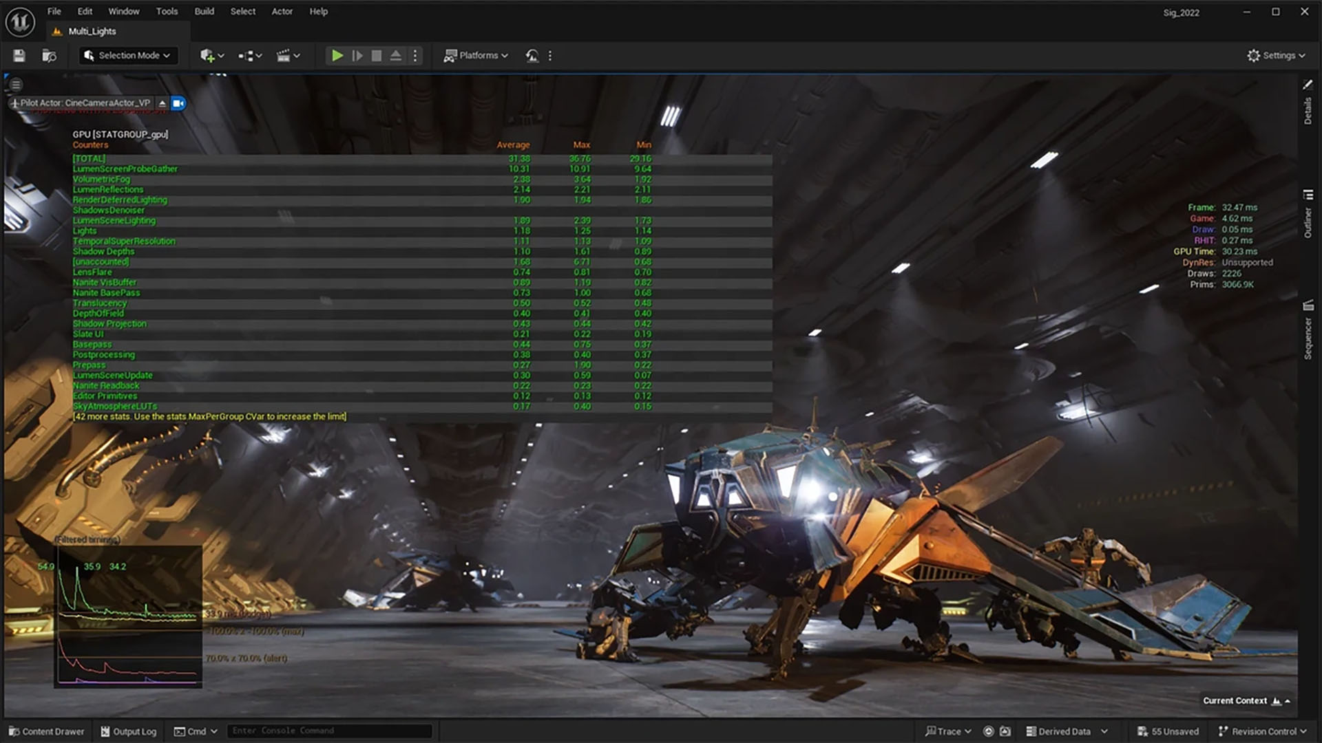 Unreal Insights profiling suite voor het analyseren van CPU, GPU en memory prestaties.