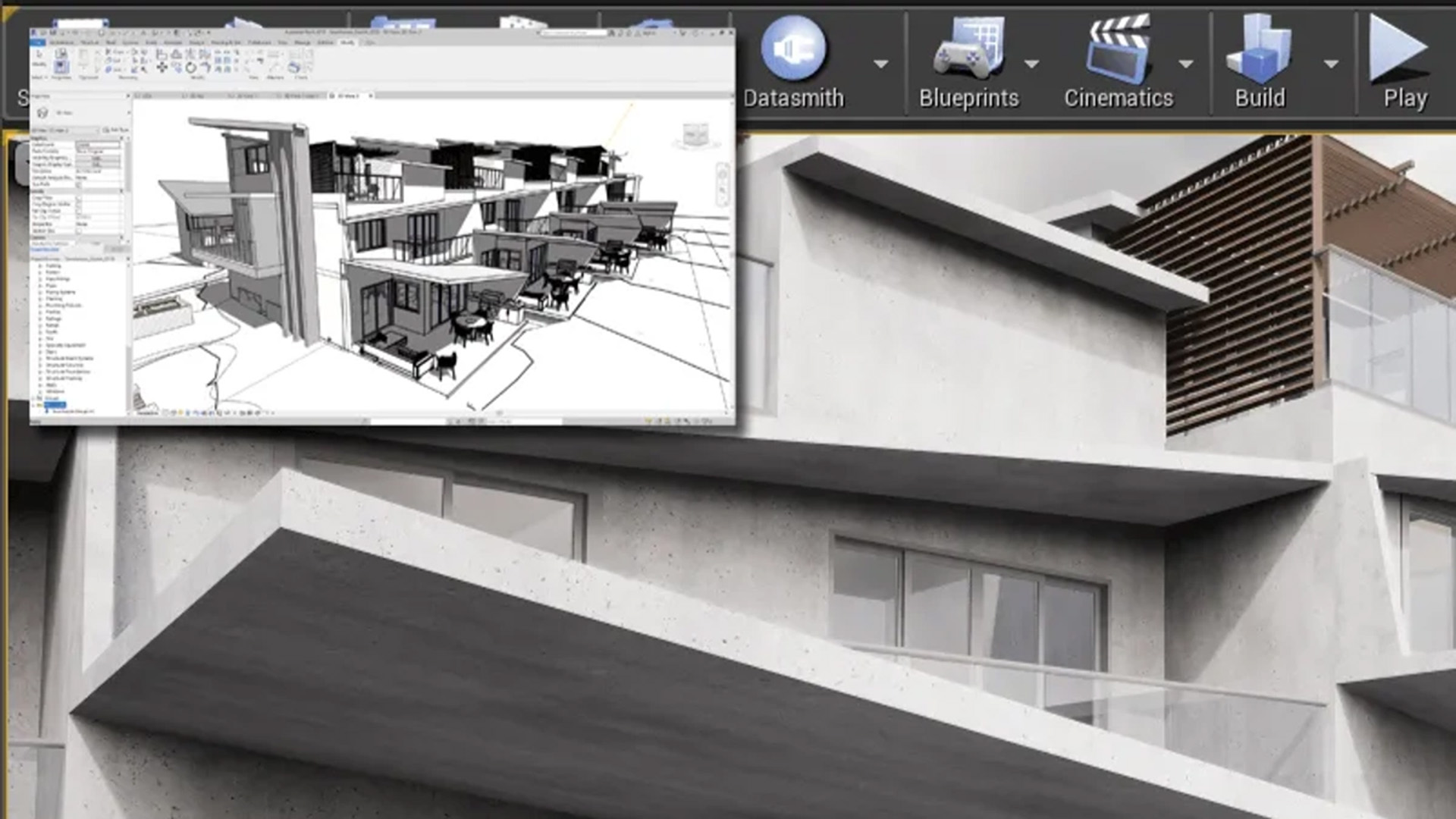 Datasmith voor het converteren van volledige scènes inclusief materialen van 3ds Max, Revit en andere software.