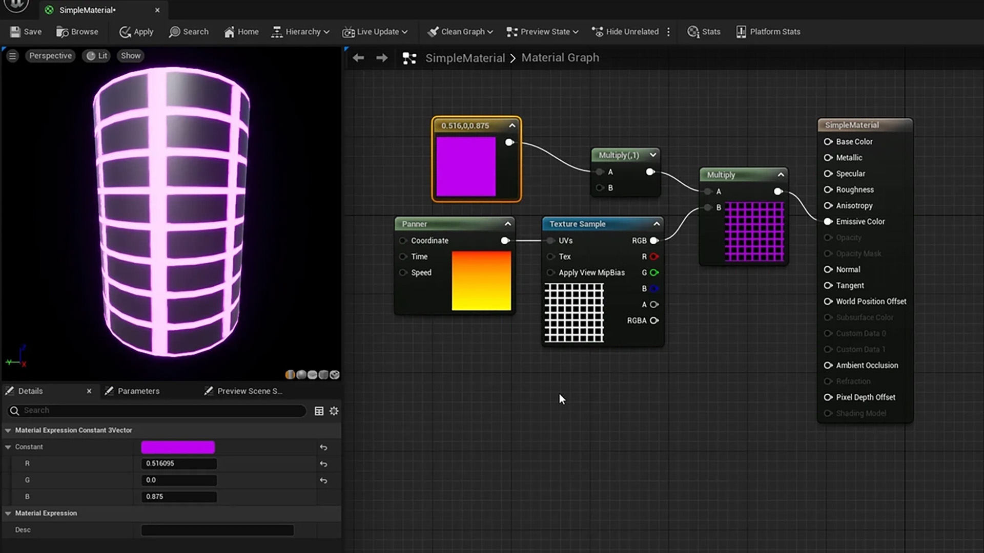 Intuïtieve node-gebaseerde workflow van de Flexibele Materiaal-editor.