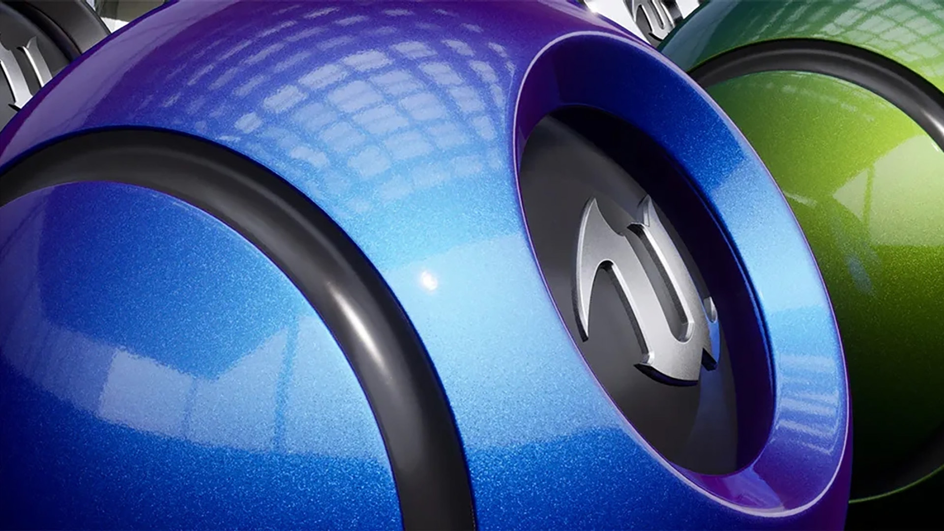 Voorbeeld van realistische oppervlakken met advanced shading modellen zoals Clear Coat en Subsurface Scattering.