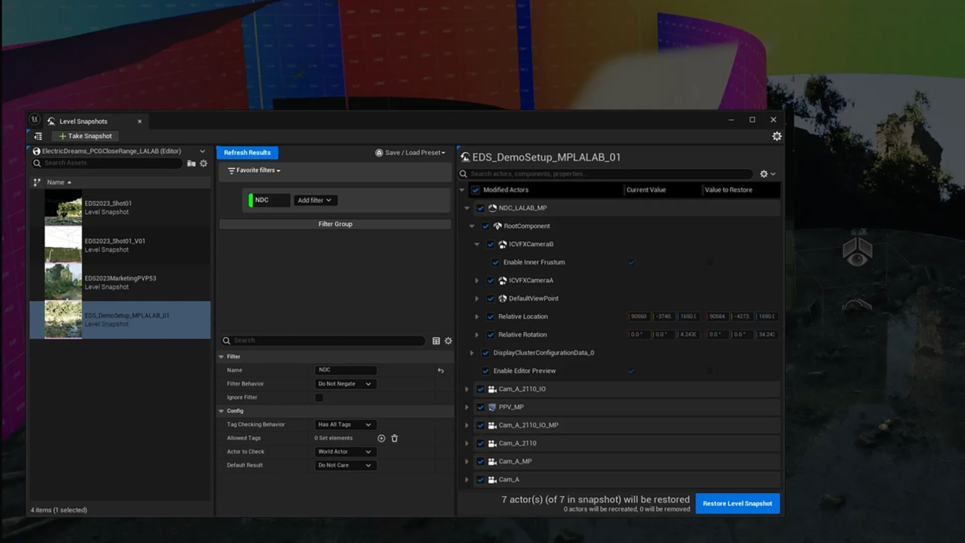 Level Snapshots-functie voor het vastleggen en herstellen van de volledige staat van een scène.