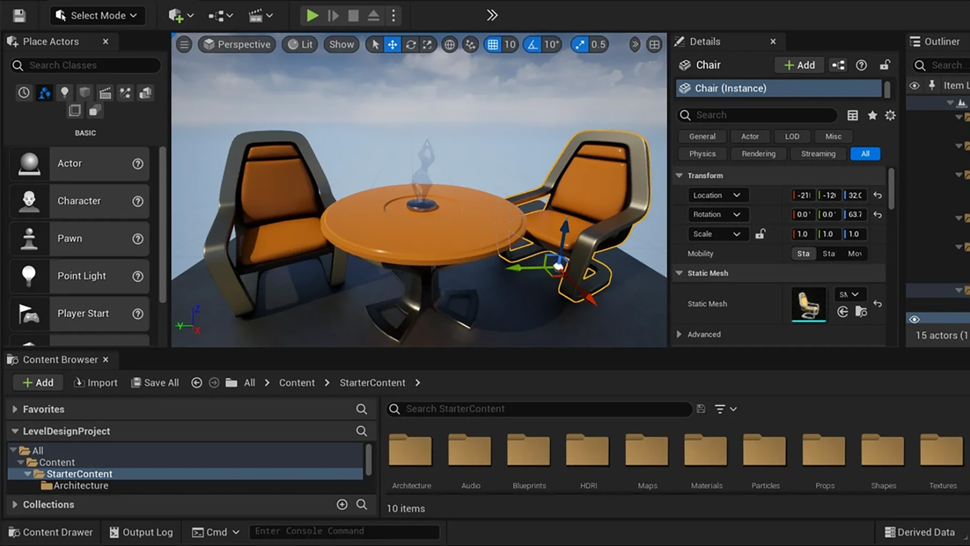 De grafische interface van de Unreal Editor