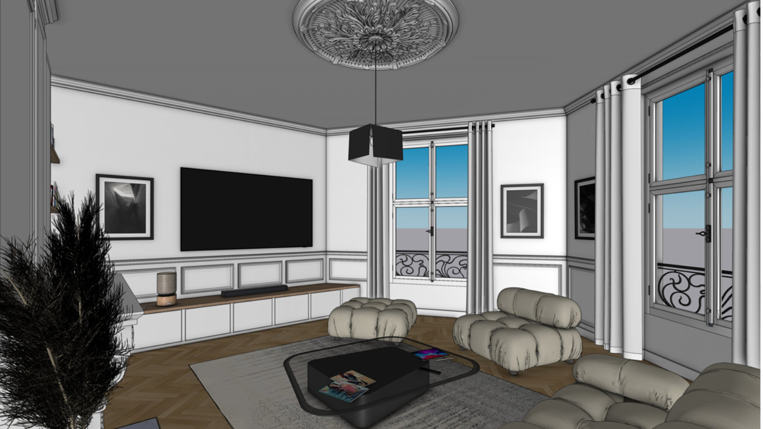 Visualisatie van een woonkamer in SketchUp