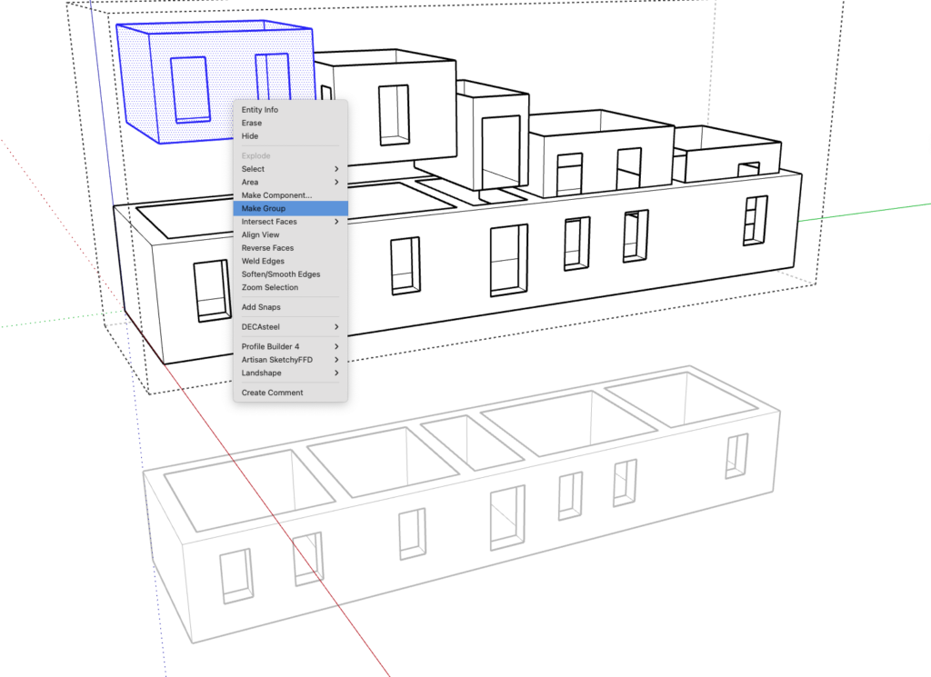 Gebruikersinterface van het werken met groepen in SketchUp