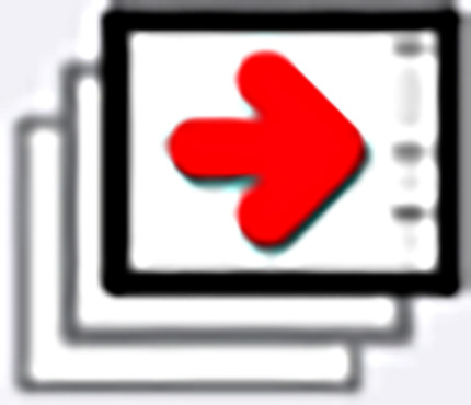 Een grafisch icoon van op elkaar gestapelde documenten met een dikke rode pijl naar rechts, wat de 'Drawing Export' of 'Send to LayOut' functie in ConDoc Tools vertegenwoordigt.