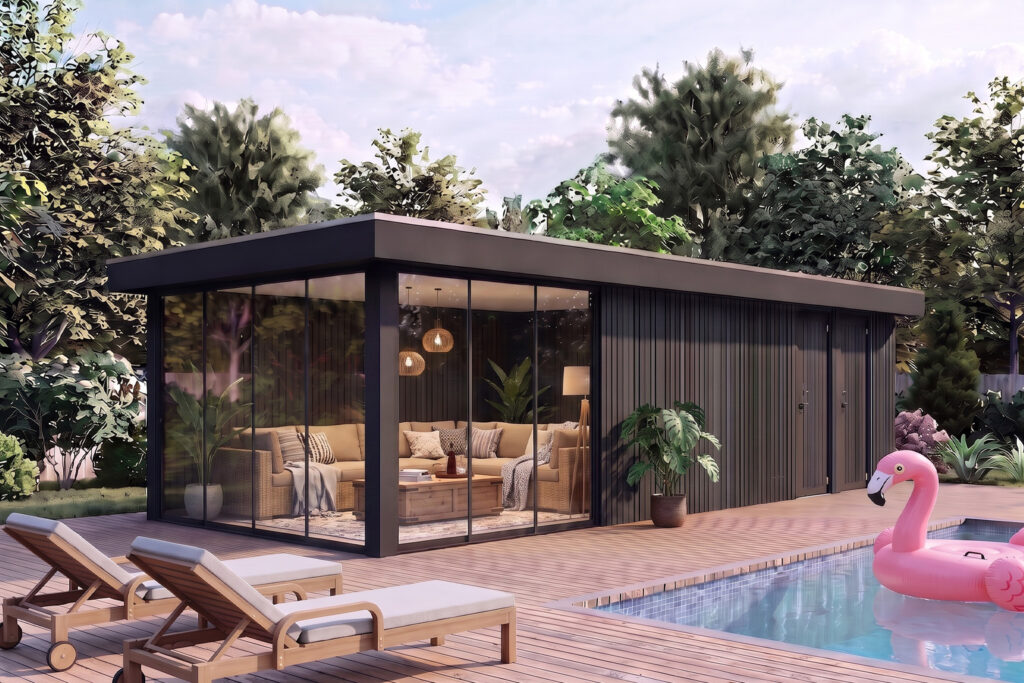 Hoogwaardige, fotorealistische render gegenereerd met Nano Banana Pro. Uitstekende detaillering in de reflecties van het glas en de texturen van de meubels.