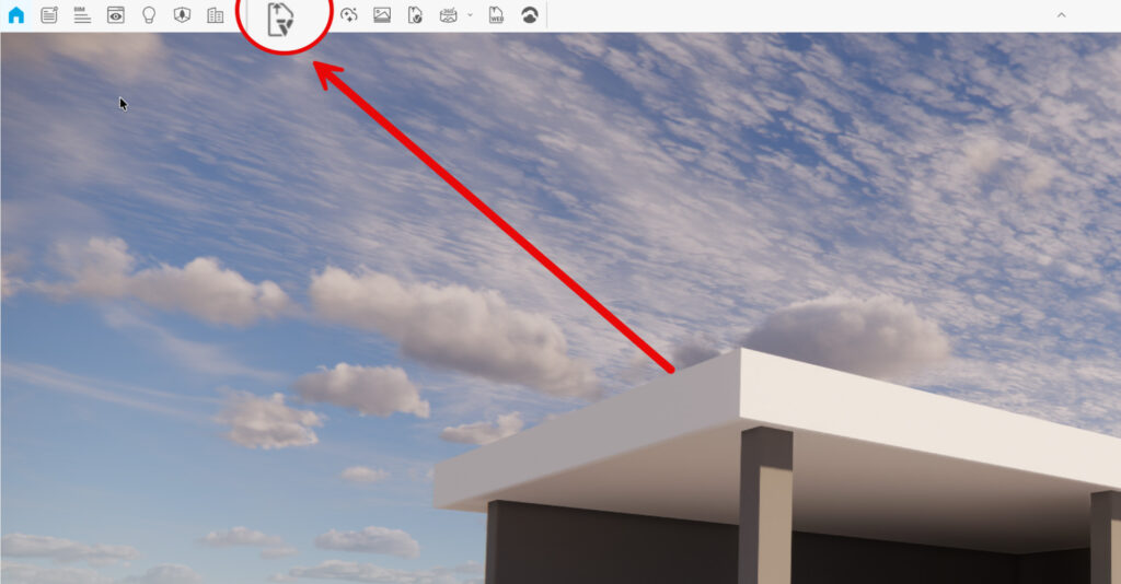 Een uitsnede van de SketchUp werkbalk waarbij een grote rode pijl wijst naar het icoon van de Veras extensie, herkenbaar aan de letter V in een huisje.