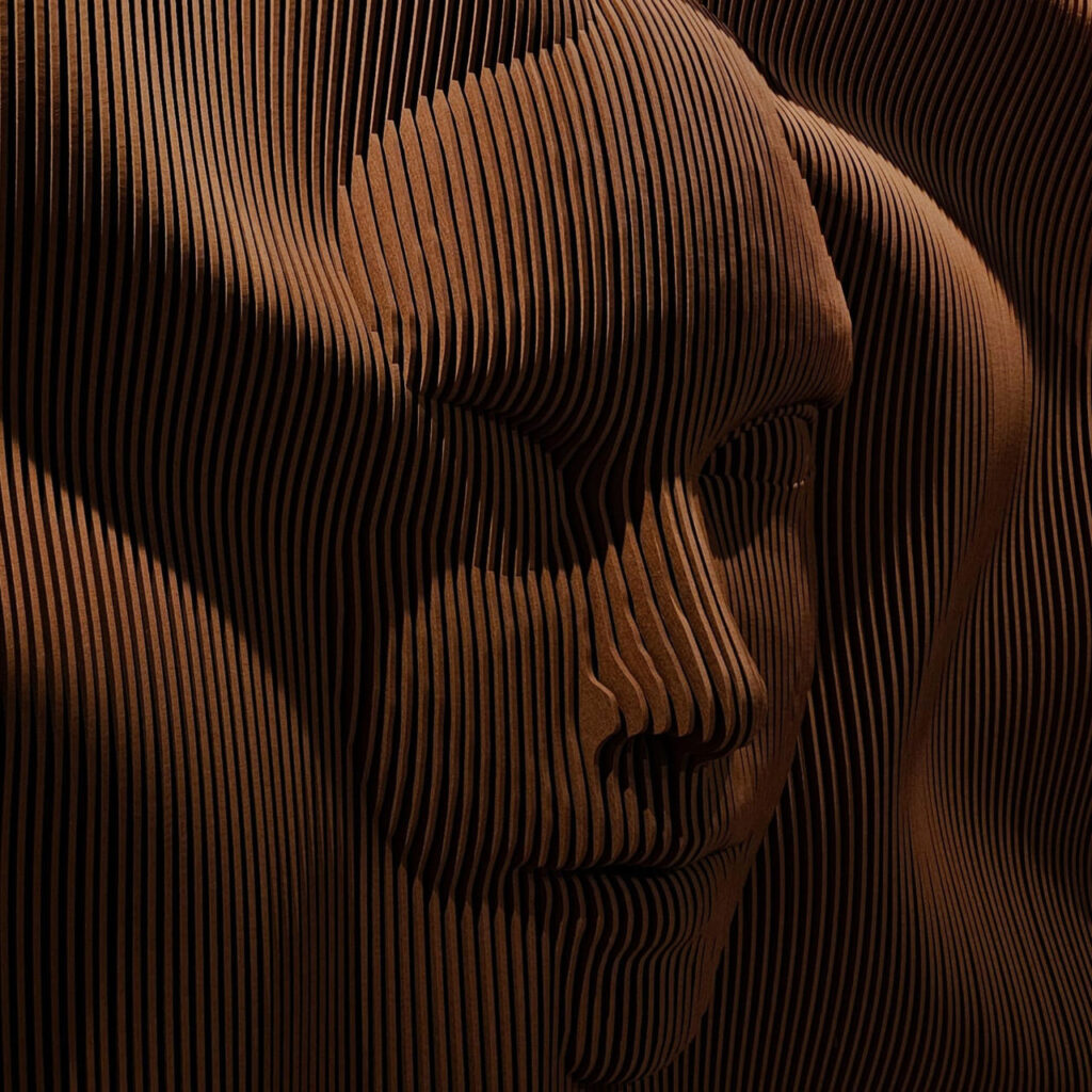 Photograph of a face made from felt panels
