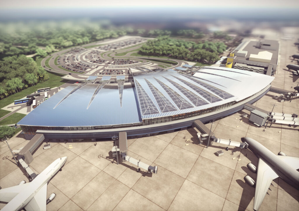 Fotorendering van een vliegveld gemaakt met Twinmotion